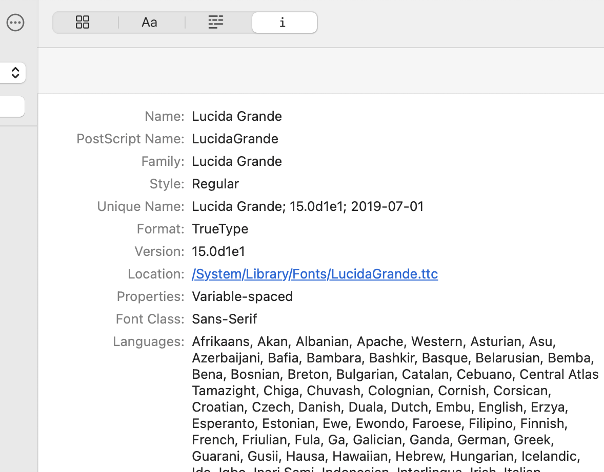 PopChar View Font Info